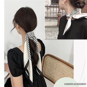 Elegant Black and White Striped Scarf 27.5” NWT